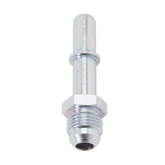 Russell 640940 3/8" to 6AN disconnect male fitting, metallic fitting with male end and threaded side for fluid connection.