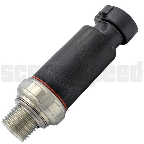 Scram Speed SNS105 LS Gen III Oil Pressure Sensor, black cylindrical automotive sensor with metal threaded end for installation. Scram Speed SNS105 LS Gen III Oil Pressure Sensor, black cylindrical automotive sensor with metal threaded end for installation.