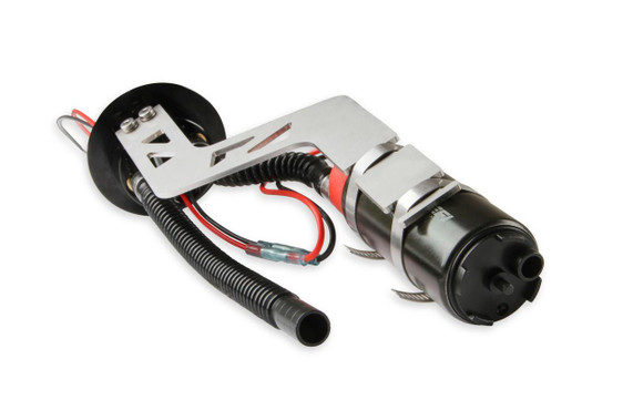 Holley Performance Parts – EFI, Intakes, & More Holley 12-345 Sniper 340 LPH Fuel Pump Module 1983-1997 Mustang, automotive fuel pump module with electrical wiring and mounting bracket for fuel delivery upgrade.