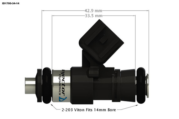 Precision Fuel Injectors from Injector Dynamics ID1750-XDS 1700.34.14.14.6, image of six direct fitment fuel injectors for high-performance engines.