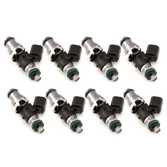 Precision Fuel Injectors from Injector Dynamics ID1700-XDS 1700.48.14.14.8 Fuel Injectors, 14mm (grey) adapters, set of 8, for high-performance automotive fuel delivery.