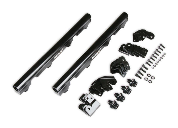 Holley Performance Parts – EFI, Intakes, & More Holley 534-244 BILLET FUEL RAIL KIT FOR LS TRUCK INTAKE, black anodized billet fuel rail kit with mounting hardware and fittings.