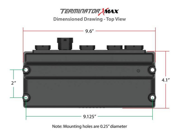 Holley Performance Parts – EFI, Intakes, & More Holley 550-928 TERMINATOR X MAX 58X/4X EV6 LS MPFI KIT with DBW Throttle Body and Transmission Control, top view of dimensioned drawing showing measurements and mounting hole specifications.