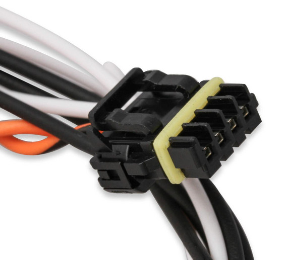 Holley Performance Parts – EFI, Intakes, & More Holley 558-445 CAN ADAPTER - FEMALE 2 PIN TO MALE 4 PIN, close-up of vehicle wiring connector with multiple colored wires.