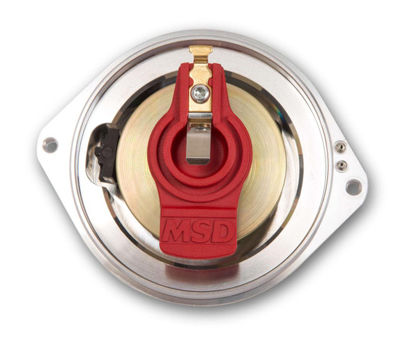 Holley Performance Parts – EFI, Intakes, & More Holley 565-300 Sniper EFI Hyperspark Distributor - SCB/BBC, close-up view of the ignition distributor with red cap and metallic components.