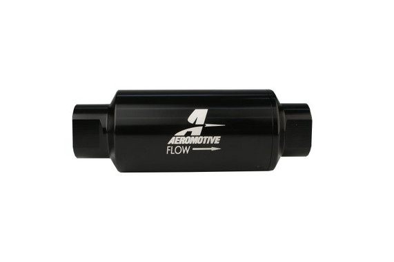 Aeromotive 12324 Filter, In-Line, 100-m Stainless Mesh Element, ORB-10 Port, Bright-Dip Black, 2" OD