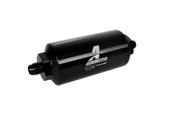 Aeromotive 12345 Filter, In-Line, 10-m Microglass Element, AN-06 Male, Bright-Dip Black, 2" OD