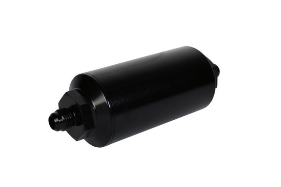 Aeromotive 12347 Filter, In-Line, 10-m Fabric Element, AN-06 Male, Bright-Dip Black, 2" OD