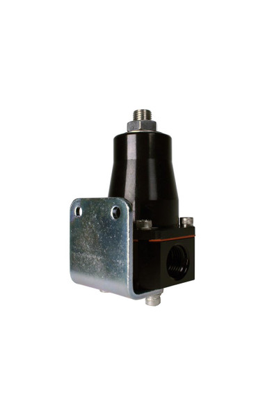 Aeromotive High-Performance Fuel System Parts Aeromotive 13136 Regulator, Billet, EFI, 2x -6 inlet & -6 return, Black Anodized Version of 13129, with metal mounting bracket.