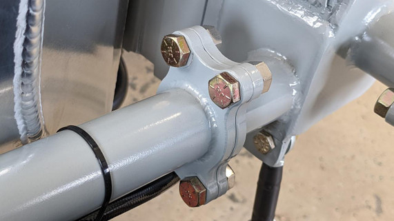 Scram Speed Quick Disconnect 1.5 Tube Chassis Flanges - NHRA Approved, close-up of custom metal vehicle chassis with welded flange and tube connection.