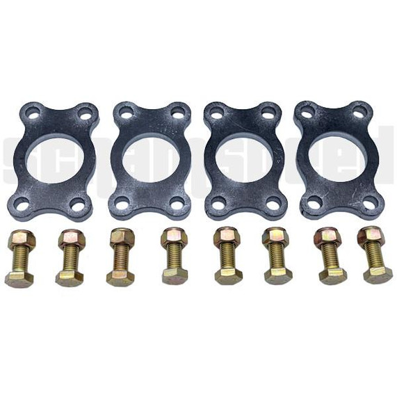 Scram Speed Quick Disconnect 1.25 Tube Chassis Flanges, NHRA Approved, with mounting hardware bolts.