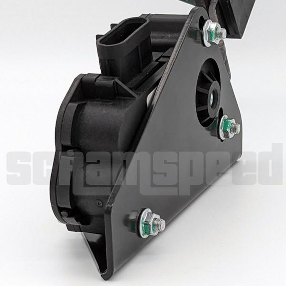 Scram Speed FAB115 G-Body Drive-By-Wire Throttle Pedal Adapter, black electronic automotive part with mounting bolts.