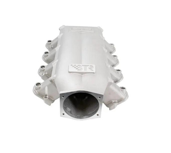 BTR Trinity Intake Manifold for LS3 Engines, natural finished performance automotive intake manifold with multiple runners for high airflow.