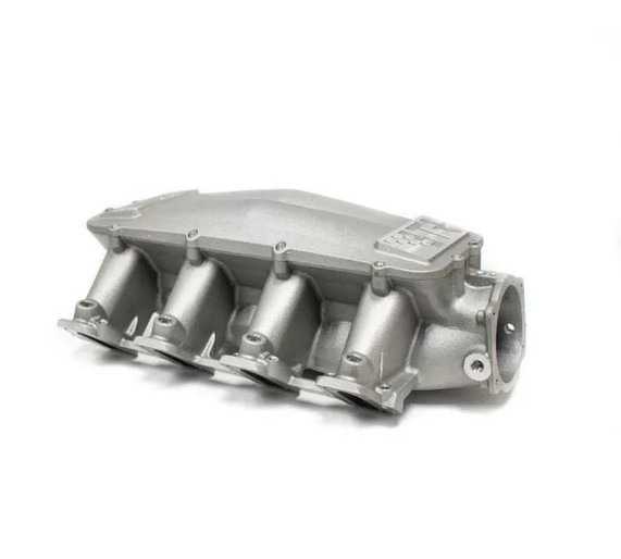 BTR EQUALIZER 3 INTAKE MANIFOLD - SQUARE PORT - IMA-03, a silver automotive intake manifold with a square port design for high-performance engine intake optimization.