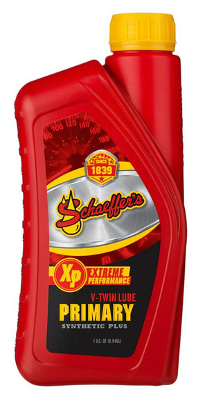 Schaeffer's 024030 Extreme Performance Primary Lube SAE 30, 12-quart case, red and yellow plastic bottle with product label and yellow screw cap.
