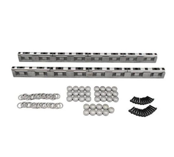BTR LS3 Unassembled Shaft Rocker Kit, metal rocker arms, roller lifters, and hardware components for engine performance upgrade.