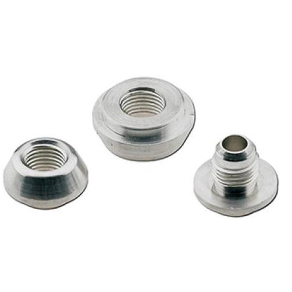 Fragola 499516 #6 Female Weld Bung, metal fittings for plumbing or industrial applications, including three different sizes with threaded connections for secure attachment.