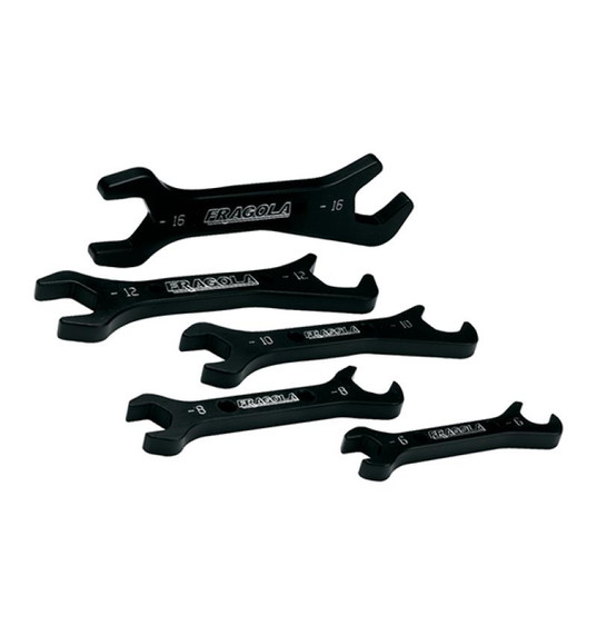 Fragola 900050 SET OF FIVE WRENCHES, black open-ended wrenches with different sizes labeled on each, ideal for toolkits and mechanical repairs.