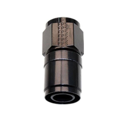 Fragola 2600108 #8 Race-Rite, Crimp-On, Straight, automotive electrical connector with a cylindrical black body and metal crimping section.