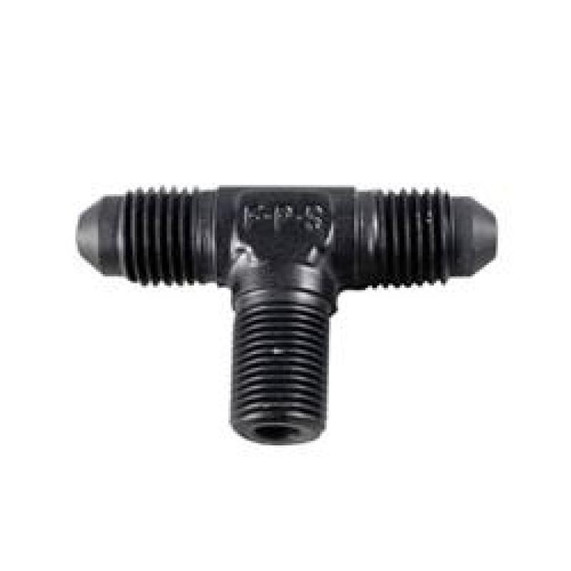 Fragola 482506-BL #6 TEE, 1/4, MPT ON THE SIDE BLACK, plastic pipe fitting with three threaded openings for plumbing or fluid transfer applications