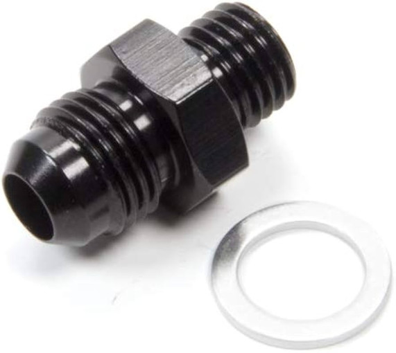 Fragola 491951-BL #6 X 9/16-24 MALE ADAPTER-HOLLEY BLACK, black metal automotive connector with threaded male ends for fuel or fluid transfer.