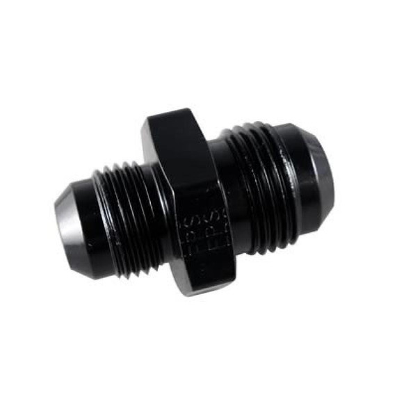 Fragola 491955-BL #6 X 1/2-20 MALE ADAPTER-5/16 TUBE I.F. BLACK, black metal connector with male threading and hexagonal middle section for plumbing or hydraulic use.