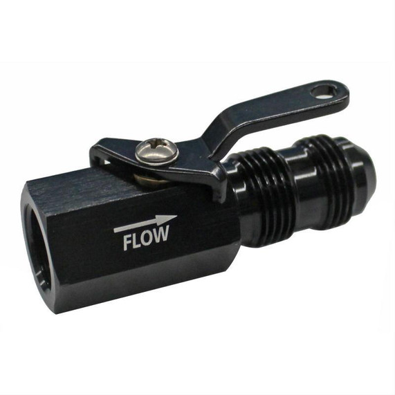 Fragola 961008BL Shut-Off Valve, 3/8 inch NPT Female Inlet x -6 AN Male Outlet, black metal flow shut-off valve with lever handle for fluid control.