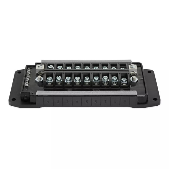 Holley Performance Parts – EFI, Intakes, & More Holley 554-200 SNIPER 2 PDM, view of an electrical wiring connection module with numbered terminals and metallic screws.