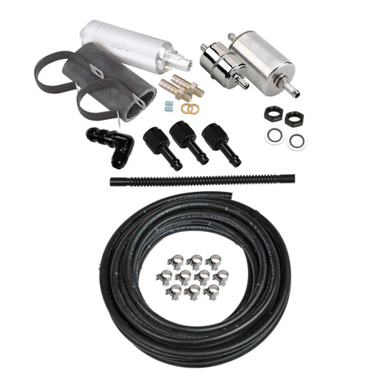 Holley Performance Parts – EFI, Intakes, & More Holley 526-5 FUEL SYSTEM KIT, VAPOR GUARD, W/O RETURN, with fuel hoses, injectors, filters, and installation accessories.