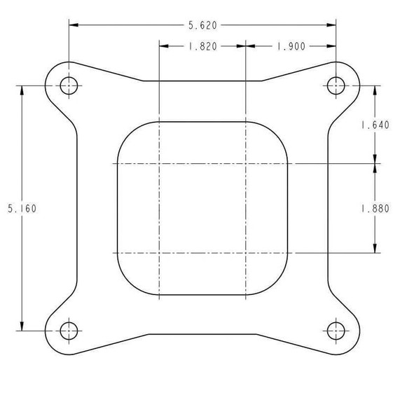 Holley Performance Parts – EFI, Intakes, & More Holley 0-81570 4150 570CFM H/C STREET AVENGER carburetor mounting plate, technical drawing with measurements.