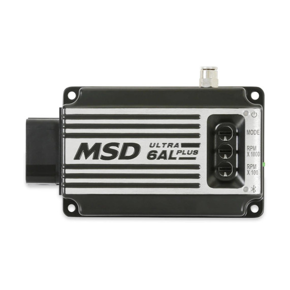 MSD 65233 Ultra 6AL Plus Ignition Control, red color, compact automotive ignition control unit with adjustable settings and mounting holes.