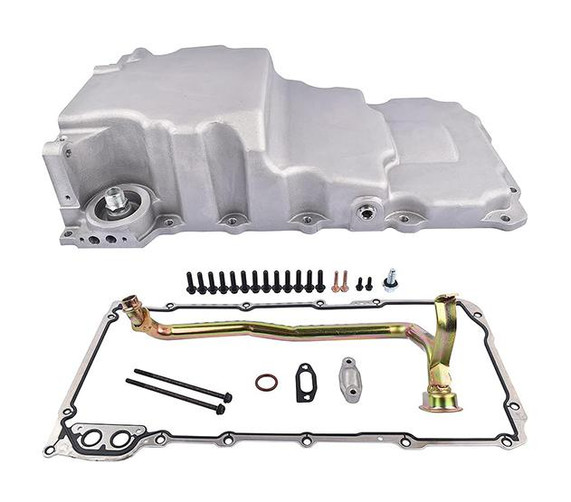 Scram Speed LS Swap Oil Pan Kit, automotive oil pan and related components for GM and Ford engine swaps.