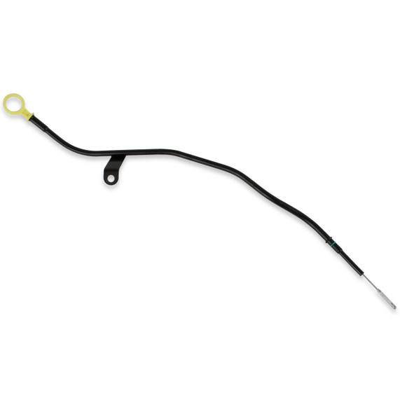 Holley Performance Parts – EFI, Intakes, & More Holley 302-15 LS Oil Dipstick and Tube Kit for LS Retro-fit Oil Pans, black oil dipstick with yellow cap and metal tube for engine oil level measurement.