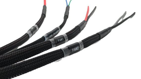 Scram Speed Dual Electric Fan Relay Wiring Harness, ground triggered, ideal for EFI swaps, with multiple color-coded wires and labeled connectors.