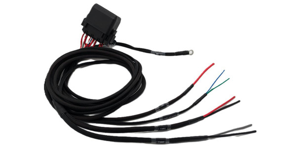 Scram Speed Dual Electric Fan Relay Wiring Harness - ground triggered, with multiple colored wires for EFI swaps.