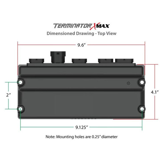 Holley EFI Holley 550-917 Terminator X MAX Engine Management System, dimensions and mounting holes illustration with measurements.