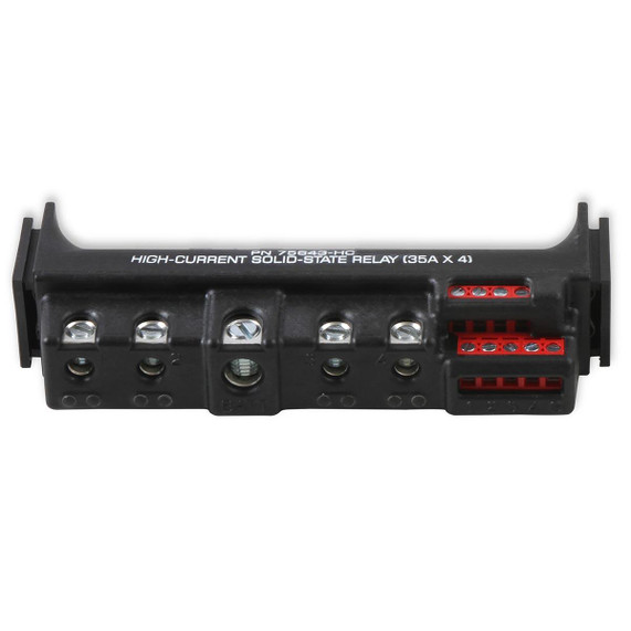 MSD 75643-HC High-Current Solid-State Relay 35Ax4, Black, electronic relay with multiple screw terminals for heavy-duty electrical switching.
