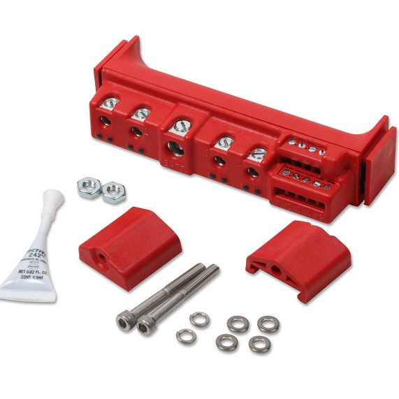 MSD 7564 Stand Alone Solid State Relay, red plastic relay module with mounting hardware and accessories for industrial automation