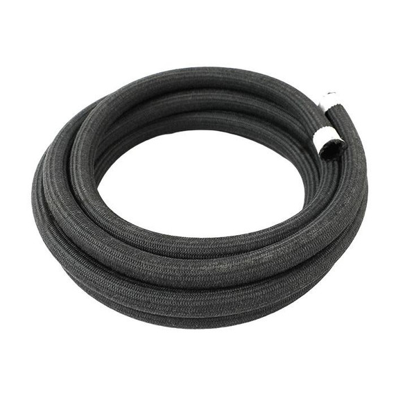 Fragola 2712010 #10 RACE-RITE PRO HOSE, 20 FEET, black flexible racing fuel hose coiled in a circle.