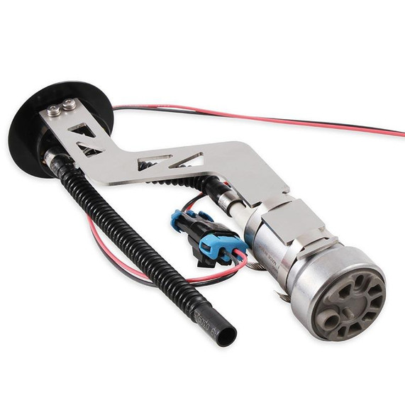Holley Performance Parts – EFI, Intakes, & More Holley 12-347 525 LPH Pump 83-97 Mustang, automotive fuel pump with metallic and plastic components and wiring.