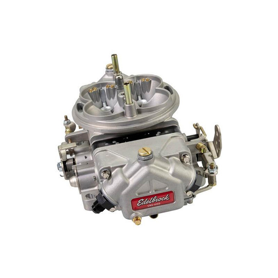 Edelbrock 1306 VRS-4150 Race Series 650 CFM Carburetor, high-performance racing carburetor with polished metallic finish, multiple adjustment screws, and mounting hardware for automotive engines.