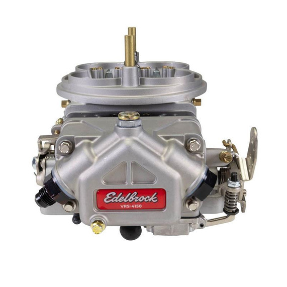 Edelbrock 1308 VRS-4150 Race Series 850 CFM Carburetor, high-performance automotive carburetor with metallic silver finish and gold accents, designed for racing applications.