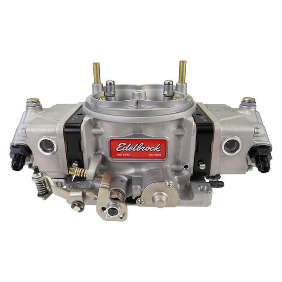 Edelbrock 1309 VRS-4150 Race Series 950 CFM Carburetor, high-performance automotive racing carburetor with metallic silver finish and multiple adjustment components.
