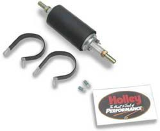 Holley Performance Parts – EFI, Intakes, & More FUEL PUMP - INLINE EFI, electronic fuel pump with mounting clips and installation accessories.