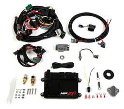 Holley Performance Parts – EFI, Intakes, & More HP ECU AND HARNESS, TPI/HSR, NTK, image of automotive electronic control units, wiring harnesses, sensors, connectors, and related components for vehicle engine management.