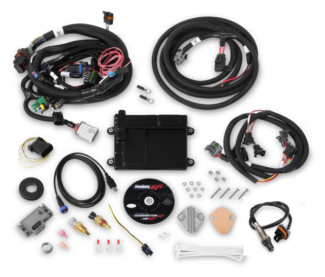Holley Performance Parts – EFI, Intakes, & More Holley EFI HP ECU AND HARNESS, Universal Ford V8 Multi-Point, automotive wiring harness and electronic control unit with connectors and accessories.