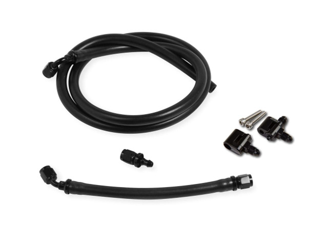 Holley Performance Parts – EFI, Intakes, & More Holley 26-550 LS Steam Tube Kit, black rubber hoses with metal fittings and mounting hardware for engine cooling and intake system.