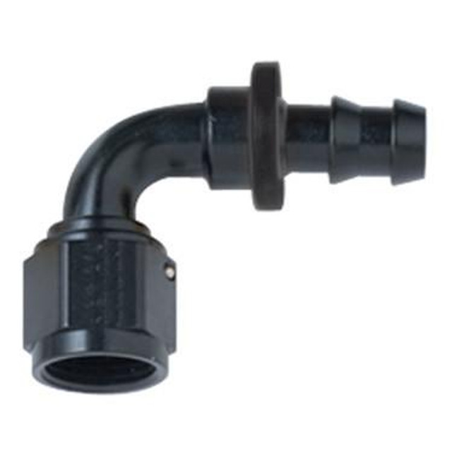 Fragola 209004-BL #4 Push Lock End, black hose fitting with 90-degree bend and locking mechanism for secure connection. Fragola 209004-BL #4 Push Lock End, black hose fitting with 90-degree bend and locking mechanism for secure connection.