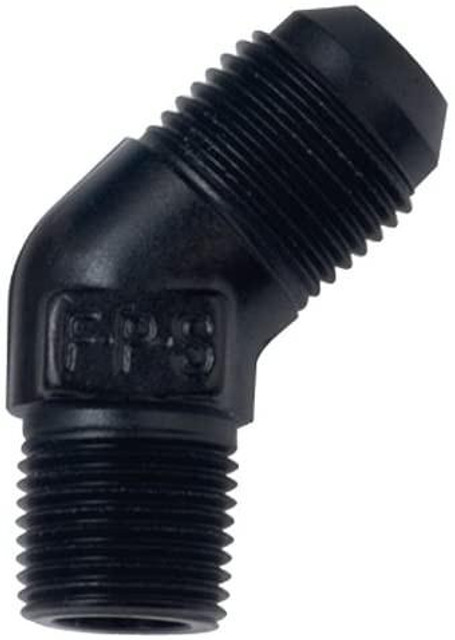 Fragola 482304-BL #4 X 1/8 MPT, 45 DEGREE BLACK ADAPTER, close-up view of the threaded black plastic plumbing or fluid transfer fitting.