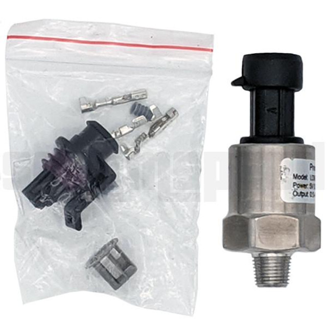 Scram Speed SNS125 100 PSI Pressure Sensor - Holley EFI compatible, with installation components in a plastic bag.